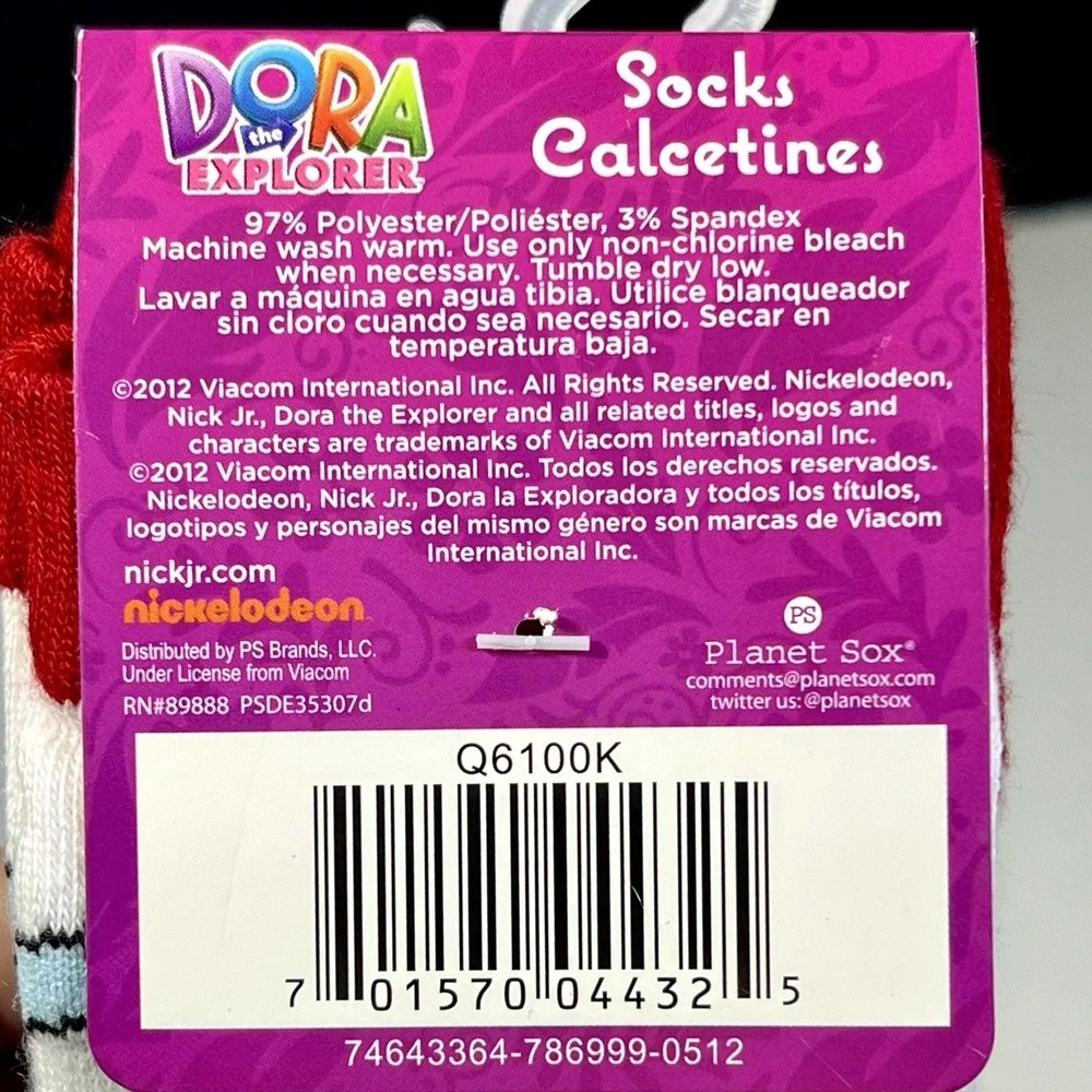Nickelodeon Dora The Explorer & Boots Calf Socks Girl 6-8 Blue Maroon Pair/2 NWT
